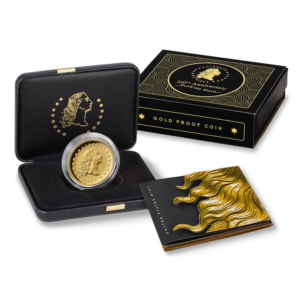 2024 1 oz Proof American Gold 230th Anniversary Flowing Hair Coin (High Relief, Box + CoA) - Image 2